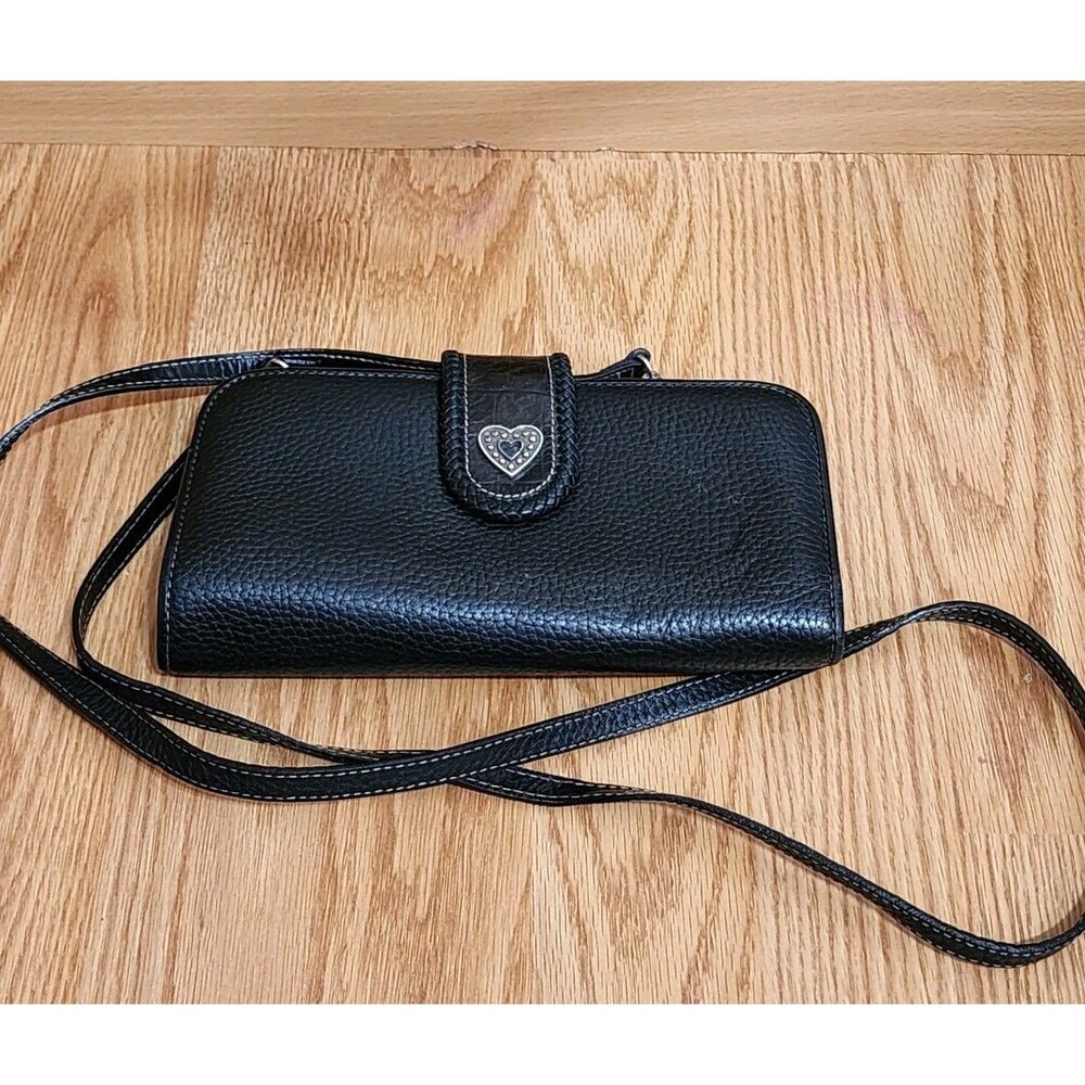 Vintage BRIGHTON Black Messenger Crossbody Organizer Purse EUC
